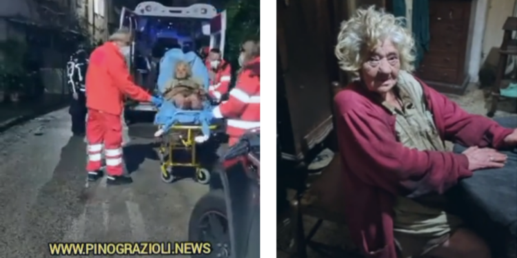 Anziana tra i rifiuti ricoverata