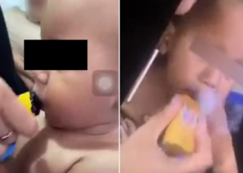 Fanno fumare una sigaretta elettronica al bimbo di 11 mesi e se la ridono