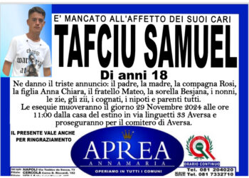 Aversa in lutto per la scomparsa di Samuel Tafciu, 18 anni