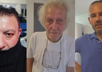 Il giornalista Pino Grazioli e il sindaco di Castelvolturno, Pasquale Marradino in aiuto di Antonio.